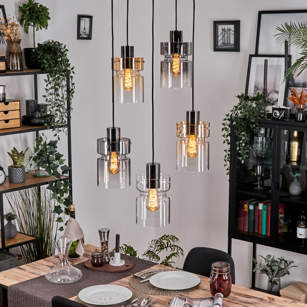 Hasvik Hängeleuchte Chrom, Schwarz, 5-flammig main product photo