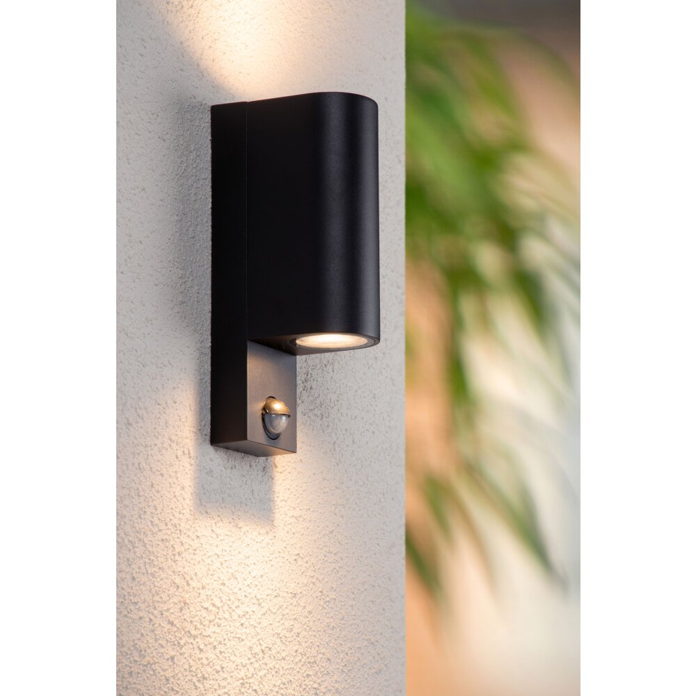 Lucide ZARO IR Außenwandleuchte Schwarz, 2-flammig, Bewegungsmelder main product photo