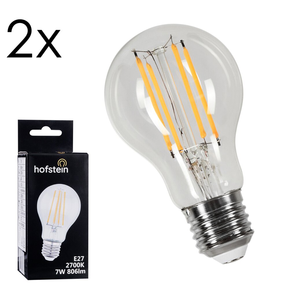 LED E27 2er Set 6,5 Watt 2700 Kelvin 800 Lumen Transparent, Klar main product photo
