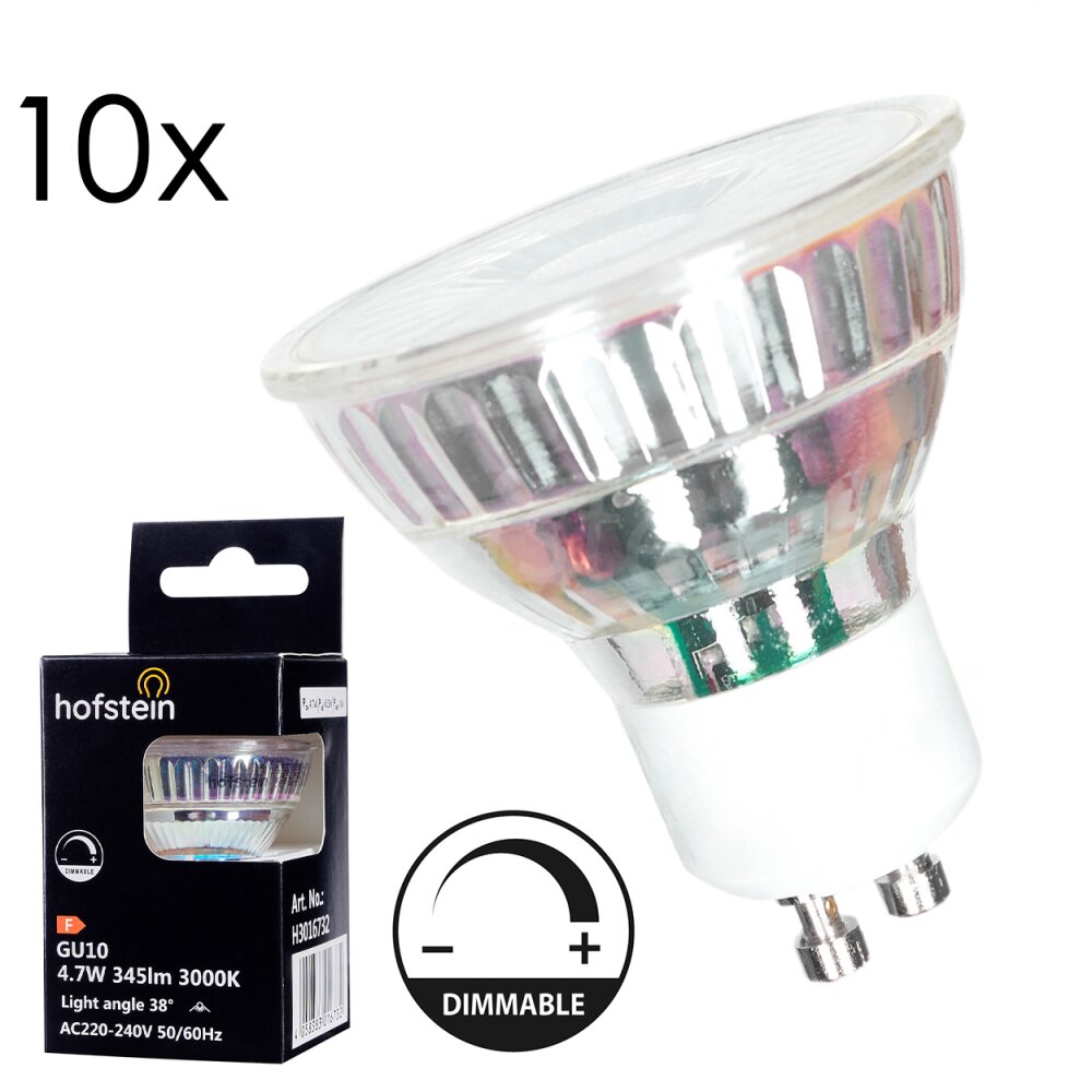 LED GU10 10er Set 4 Watt 3000 Kelvin 345 Lumen Klar, 1-flammig main product photo