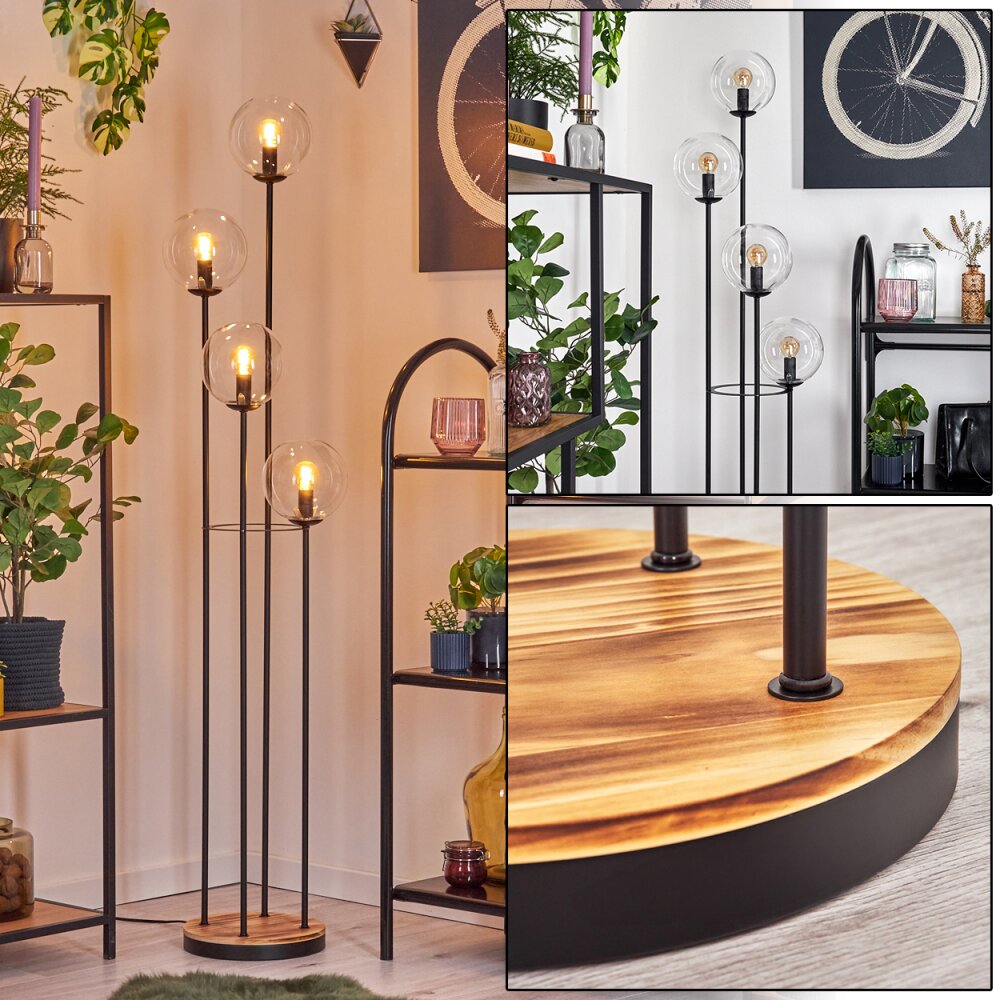 Gastor Stehleuchte Glas 15 cm Holz hell, Schwarz, 4-flammig main product photo