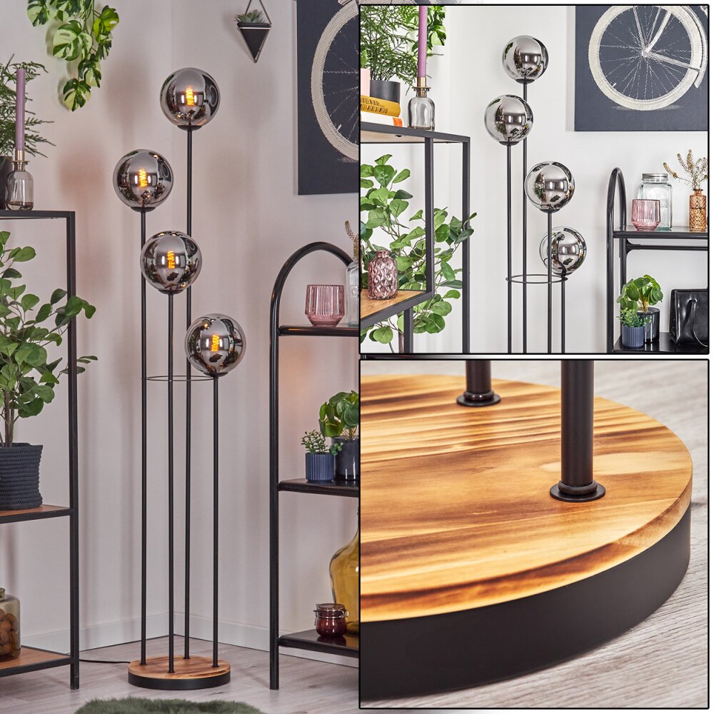 Gastor Stehleuchte Glas 15 cm Holz hell, Schwarz, 4-flammig main product photo