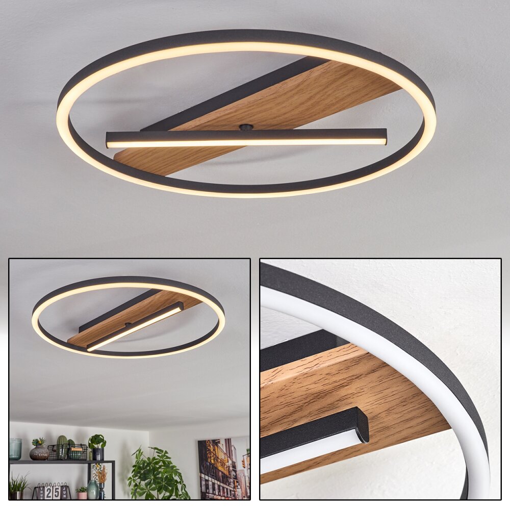 Hadel Deckenleuchte LED Holzoptik, Schwarz, 1-flammig main product photo