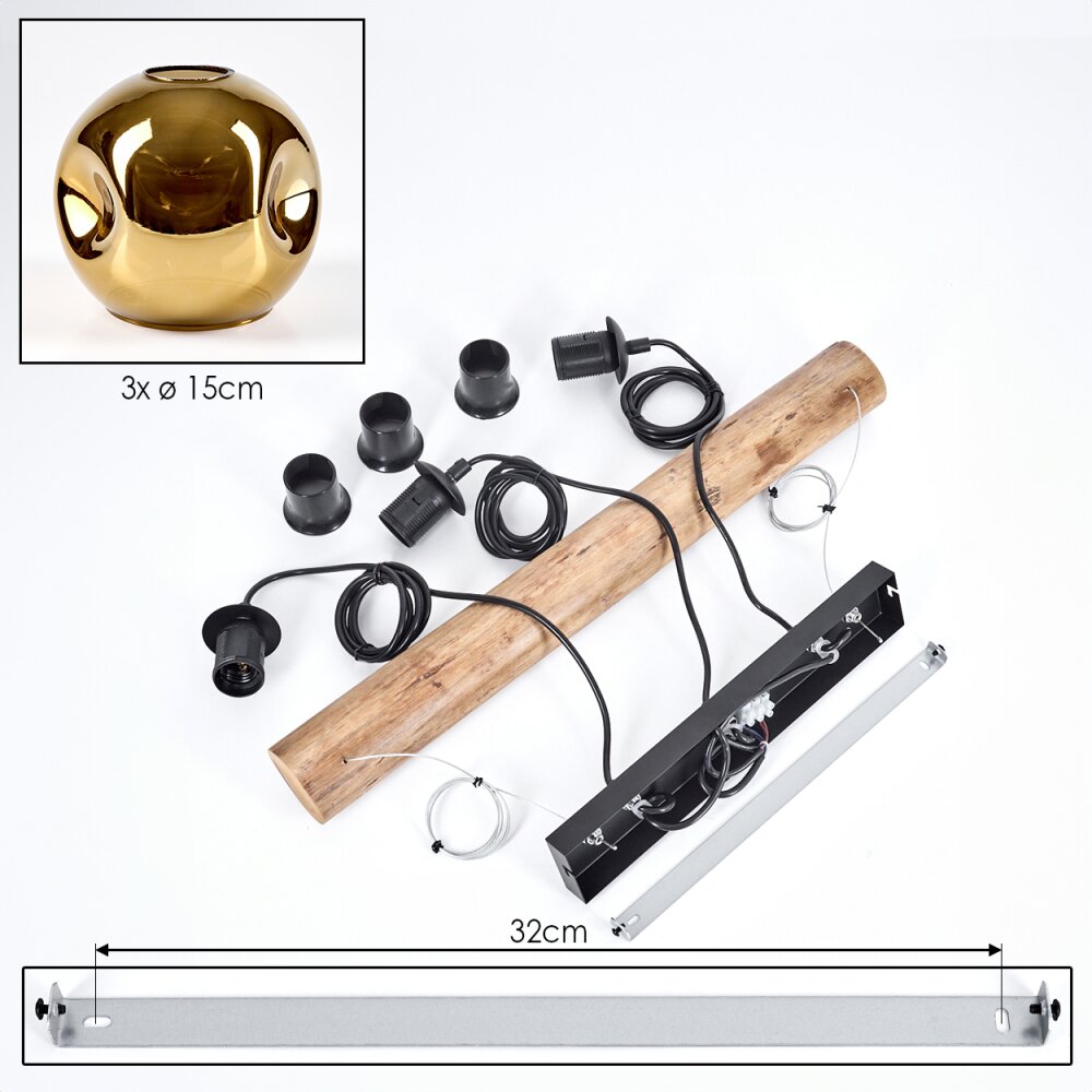 Ripoll Pendelleuchte Glas 15 cm Naturfarben, Schwarz, 3-flammig