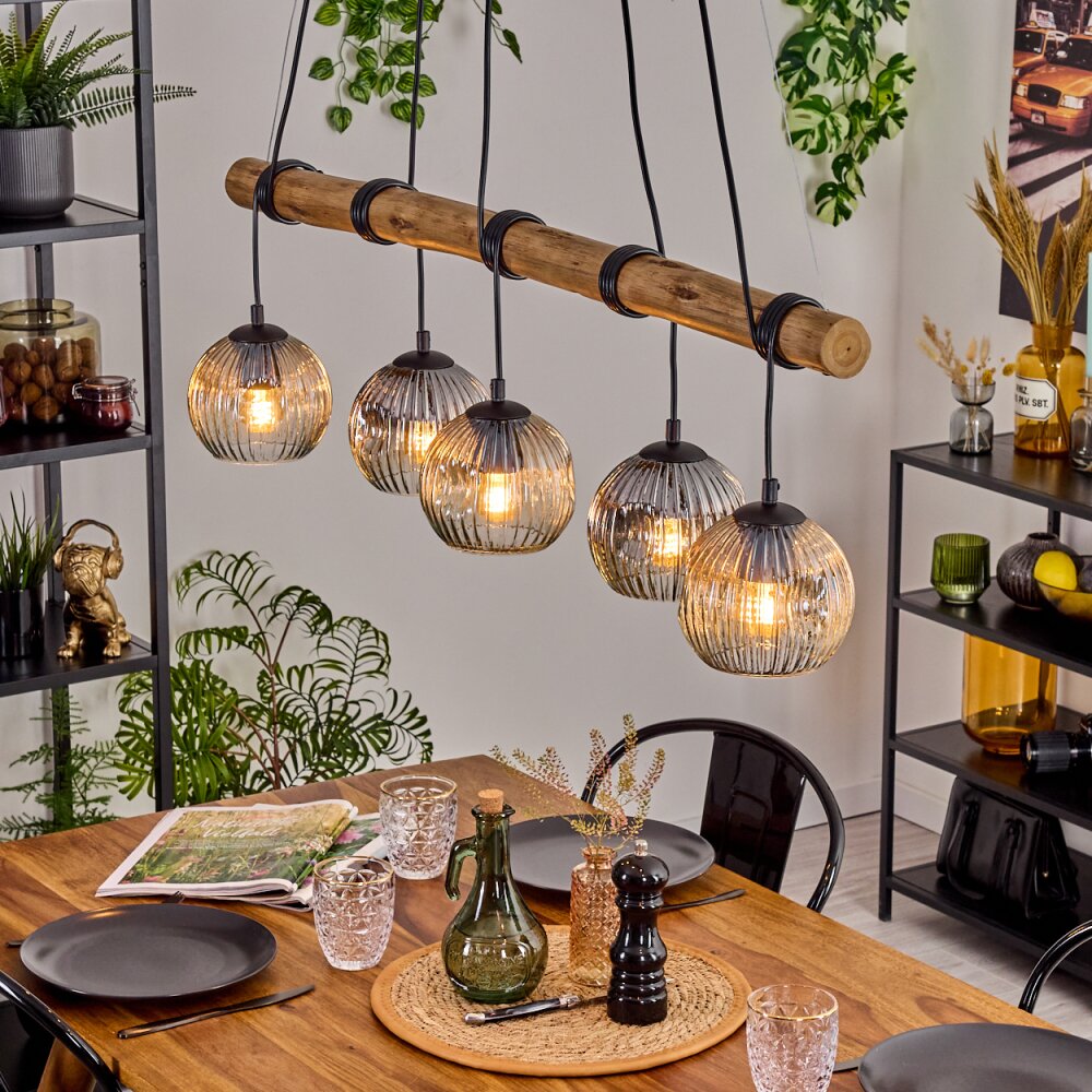 Ripoll Pendelleuchte Glas 15 cm Naturfarben, Schwarz, 5-flammig main product photo