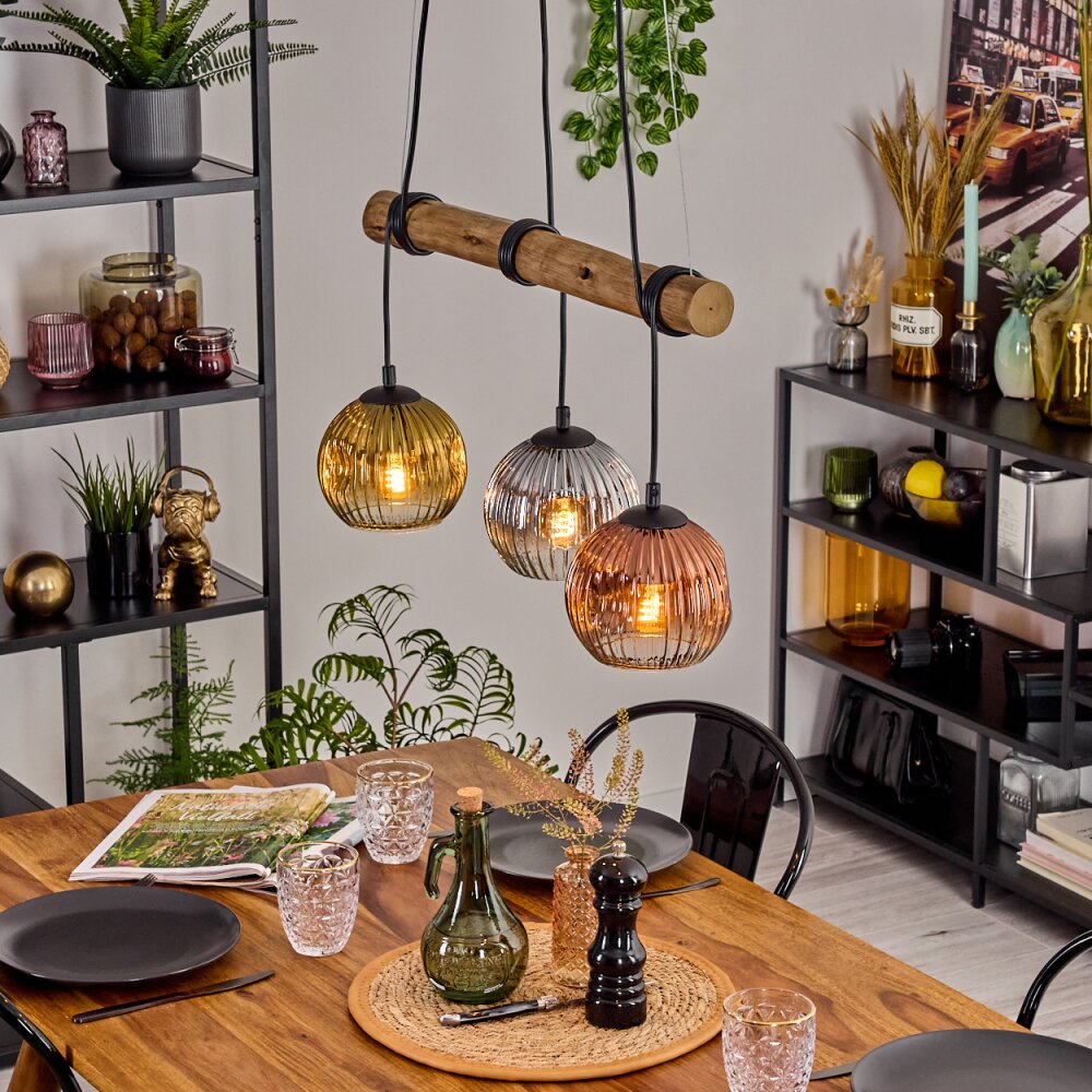 Ripoll Pendelleuchte Glas 15 cm Naturfarben, Schwarz, 3-flammig main product photo