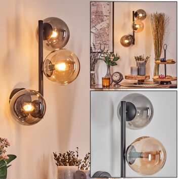 Chehalis Wandleuchte Glas 12 cm Bernsteinfarben, Rauchfarben, 3-flammig