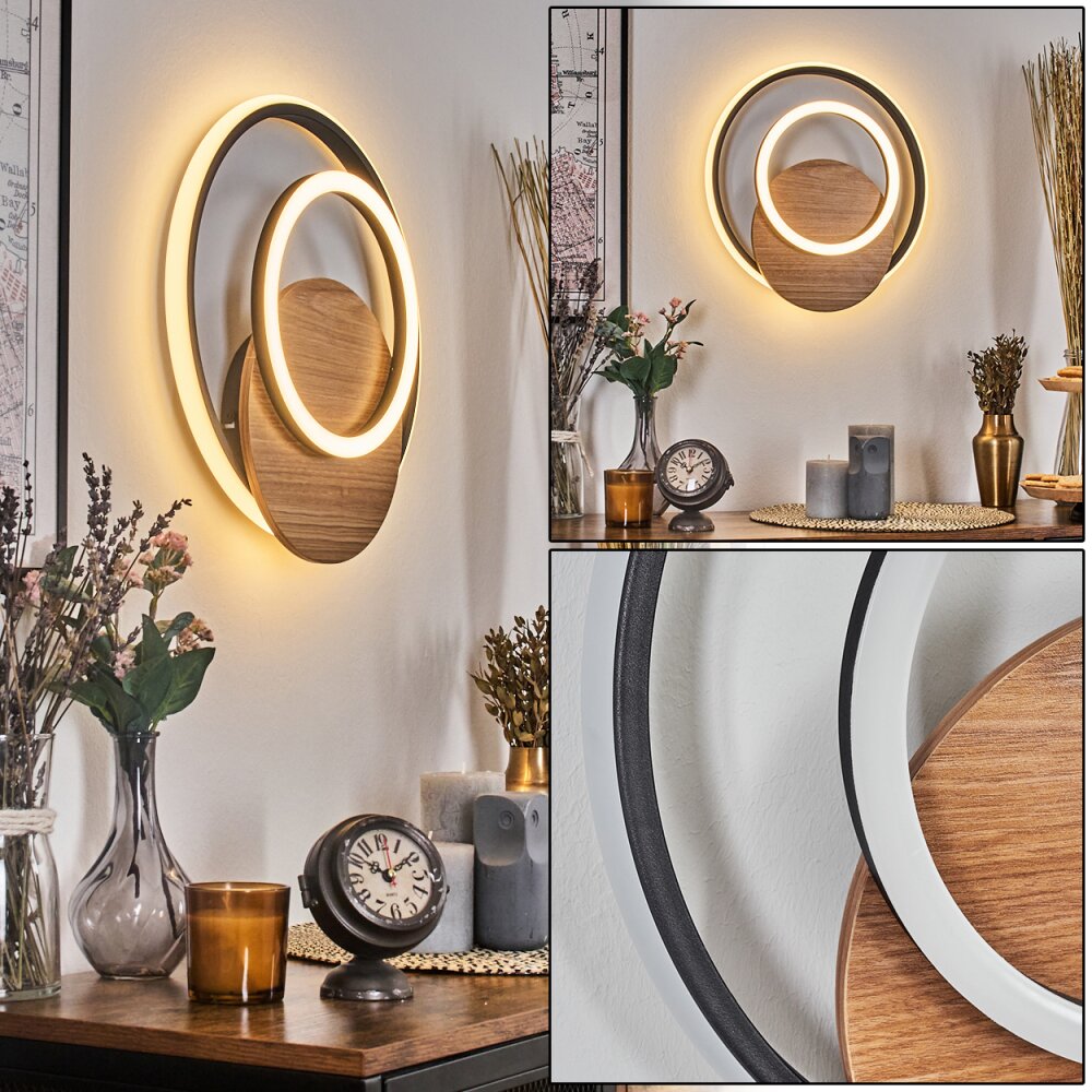 Rapoila Wandleuchte LED Holzoptik, Schwarz, 1-flammig main product photo