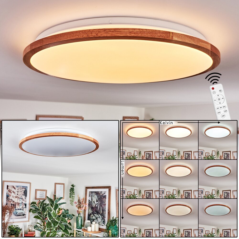 Nogueira Deckenleuchte LED Naturfarben, Weiß, 1-flammig, Fernbedienung main product photo