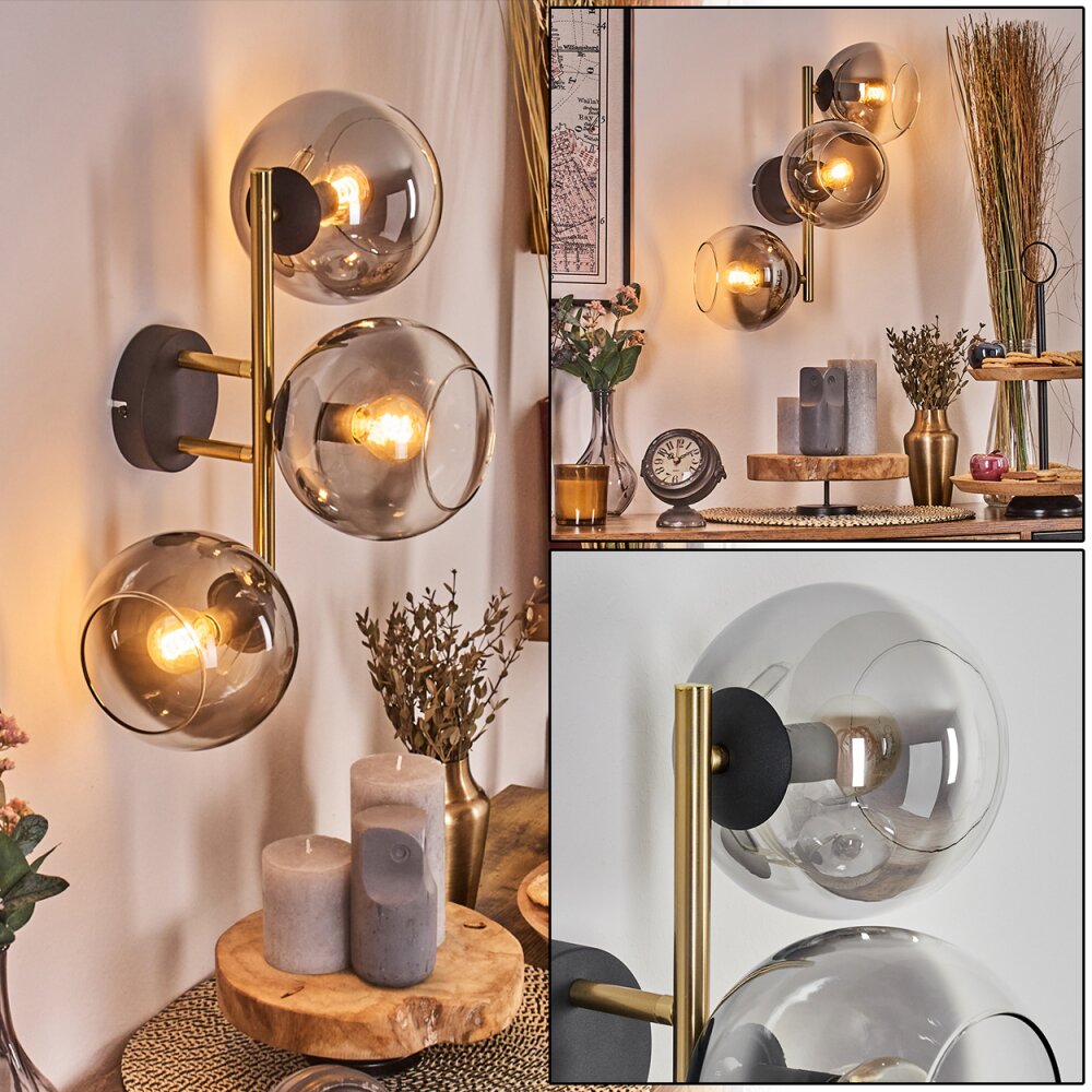 Koyoto Wandleuchte Glas 15 cm Gold, Schwarz, 3-flammig main product photo