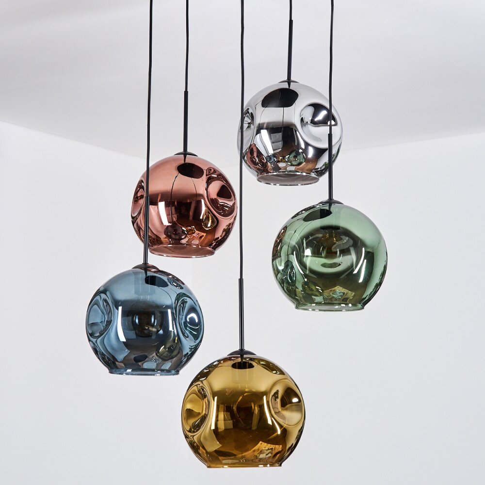 Ripoll Hängeleuchte Glas 25 cm Blau, Chrom, Gold, Grün, Kupferfarben, Rauchfarben, 5-flammig