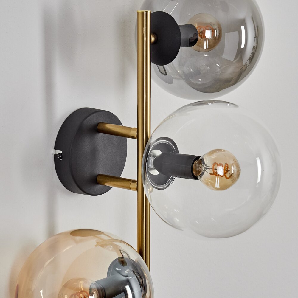 Gastor Wandleuchte Glas 15 cm Gold, Schwarz, 3-flammig