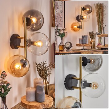 Gastor Wandleuchte Glas 15 cm Gold, Schwarz, 3-flammig