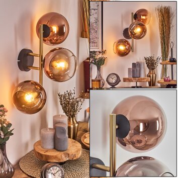 Koyoto Wandleuchte Glas 15 cm Gold, Schwarz, 3-flammig