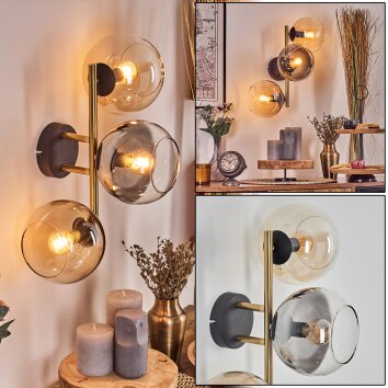 Koyoto Wandleuchte Glas 15 cm Gold, Schwarz, 3-flammig