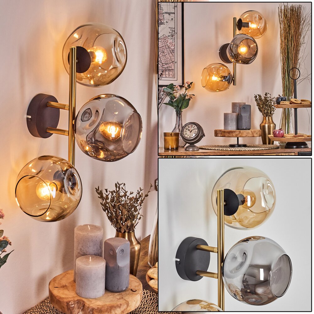 Ripoll Wandleuchte Glas 15 cm Gold, Schwarz, 3-flammig main product photo