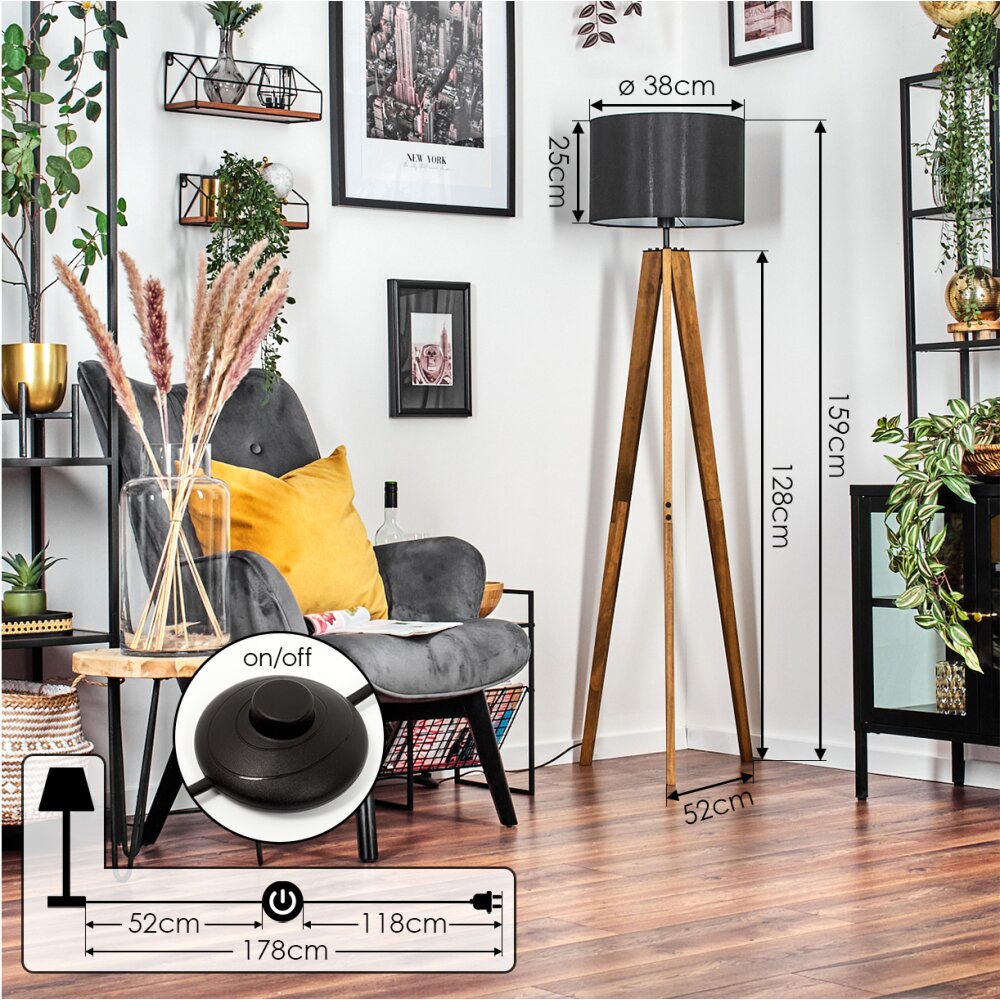 Soungou Stehleuchte 38 cm Naturfarben, Schwarz, 1-flammig