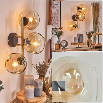 Gastor Wandleuchte Glas 15 cm Gold, Schwarz, 3-flammig