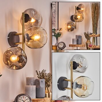 Ripoll Wandleuchte Glas 15 cm Gold, Schwarz, 3-flammig