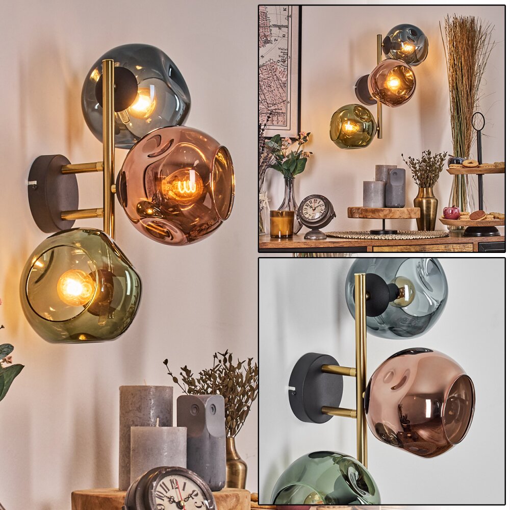 Ripoll Wandleuchte Glas 15 cm Gold, Schwarz, 3-flammig main product photo