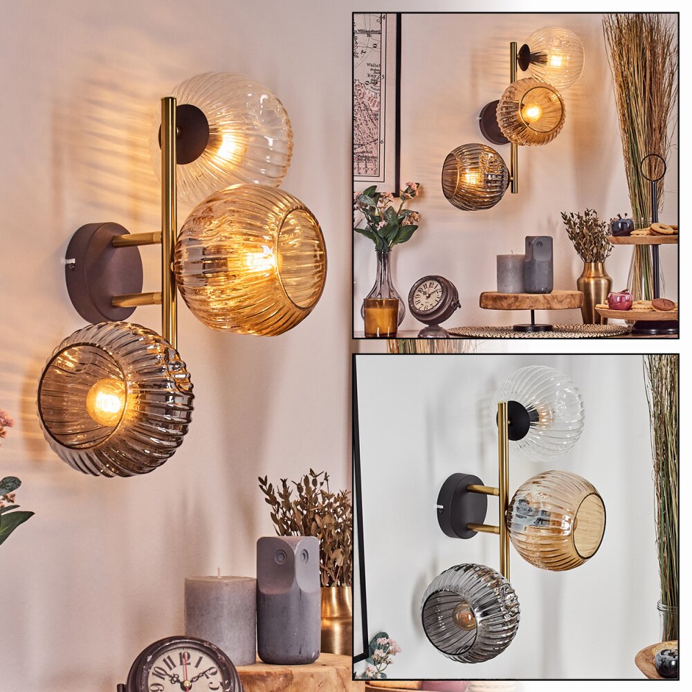 Ripoll Wandleuchte Glas 15 cm Gold, Schwarz, 3-flammig main product photo