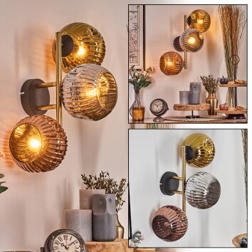 Ripoll Wandleuchte Glas 15 cm Gold, Schwarz, 3-flammig