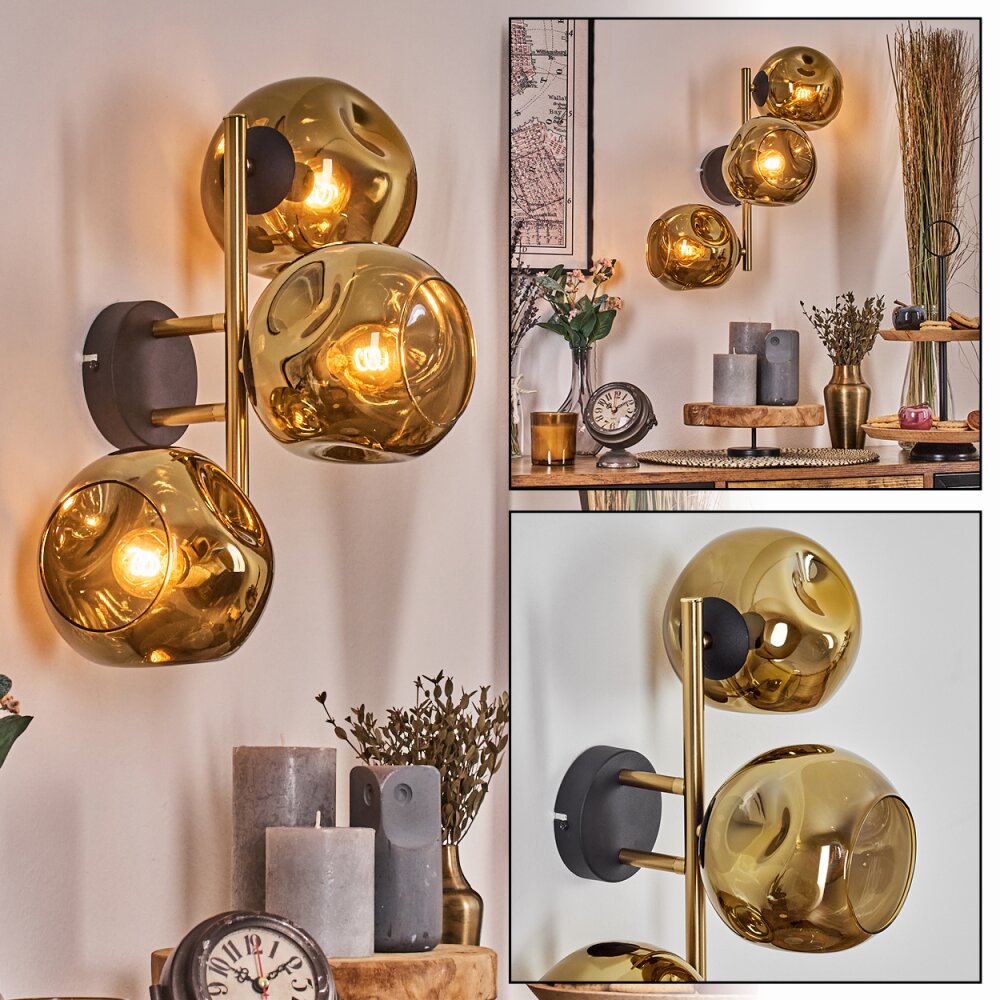 Ripoll Wandleuchte Glas 15 cm Gold, Schwarz, 3-flammig main product photo