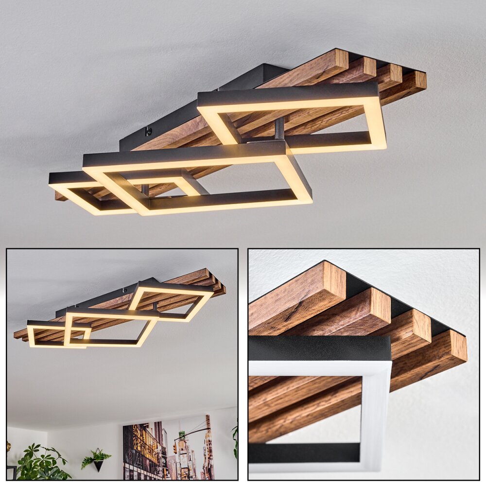 Ellekilde Deckenleuchte LED Braun, Holzoptik, Schwarz, 1-flammig main product photo
