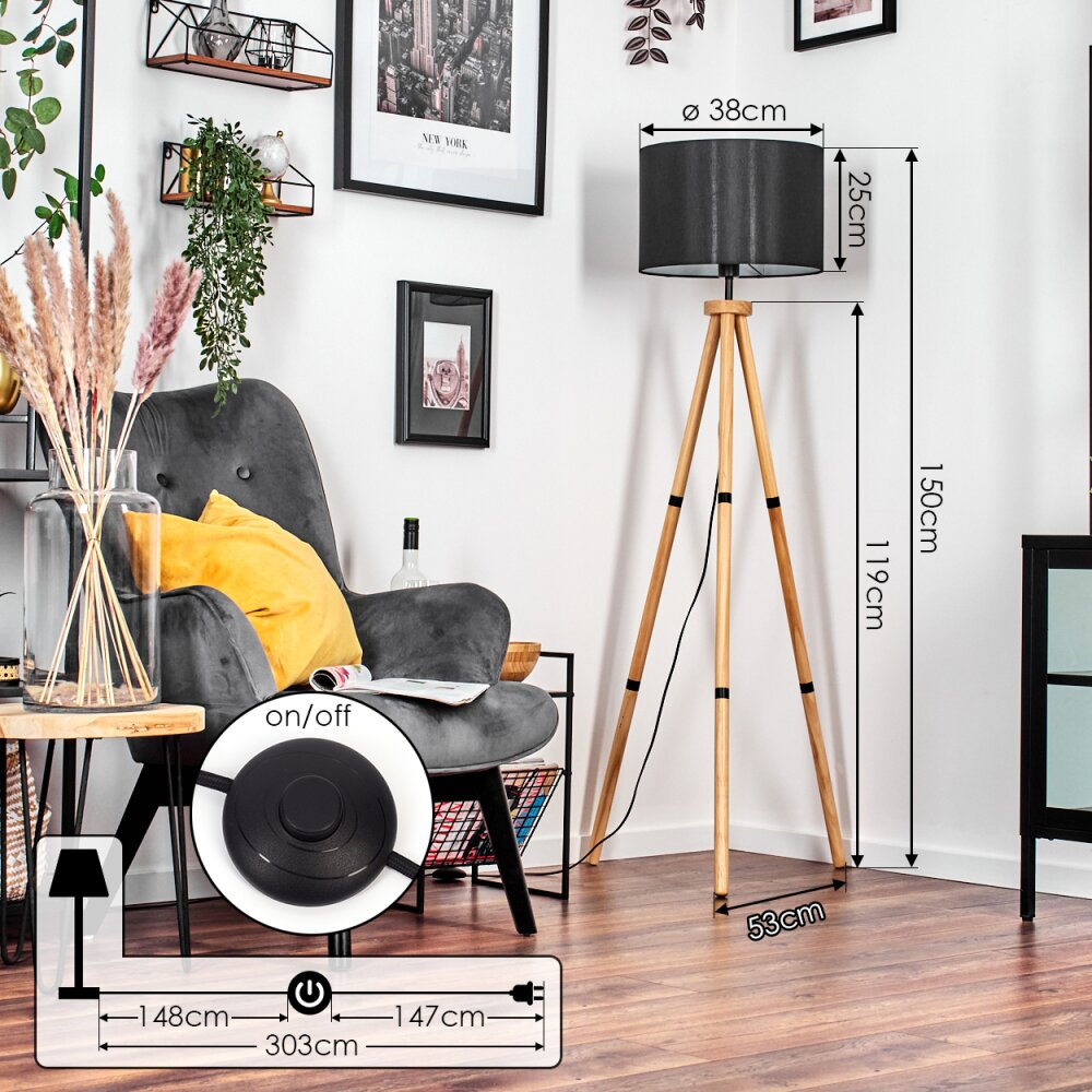 Soungou Stehleuchte 38 cm Naturfarben, Schwarz, 1-flammig