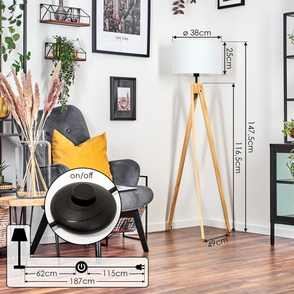 Soungou Stehleuchte 38 cm Naturfarben, Schwarz, 1-flammig