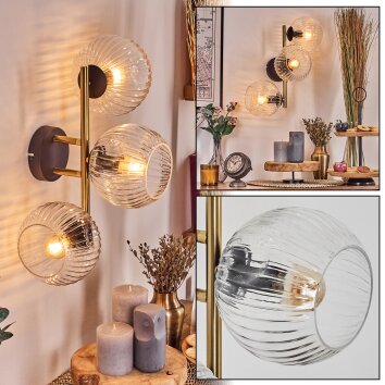 Ripoll Wandleuchte Glas 15 cm Gold, Schwarz, 3-flammig