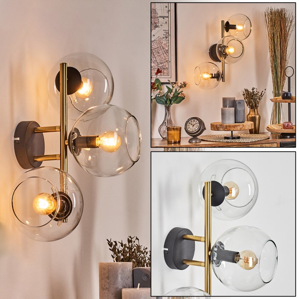 Koyoto Wandleuchte Glas 15 cm Gold, Schwarz, 3-flammig main product photo