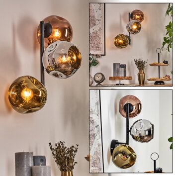 Ripoll Wandleuchte Glas 15 cm Chrom, Gold, Kupferfarben, Rauchfarben, 3-flammig