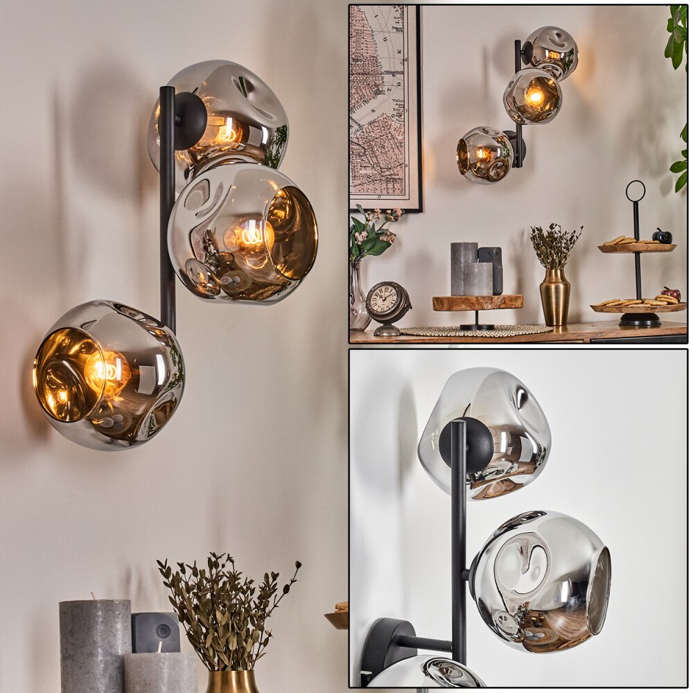 Ripoll Wandleuchte Glas 15 cm Chrom, Rauchfarben, 3-flammig main product photo