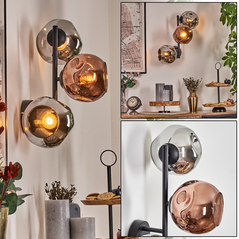 Ripoll Wandleuchte Glas 15 cm Chrom, Kupferfarben, Rauchfarben, 3-flammig main product photo