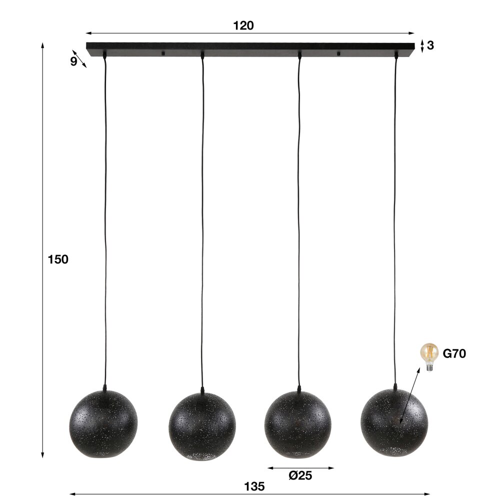 Zip Pendelleuchte Schwarz, 4-flammig