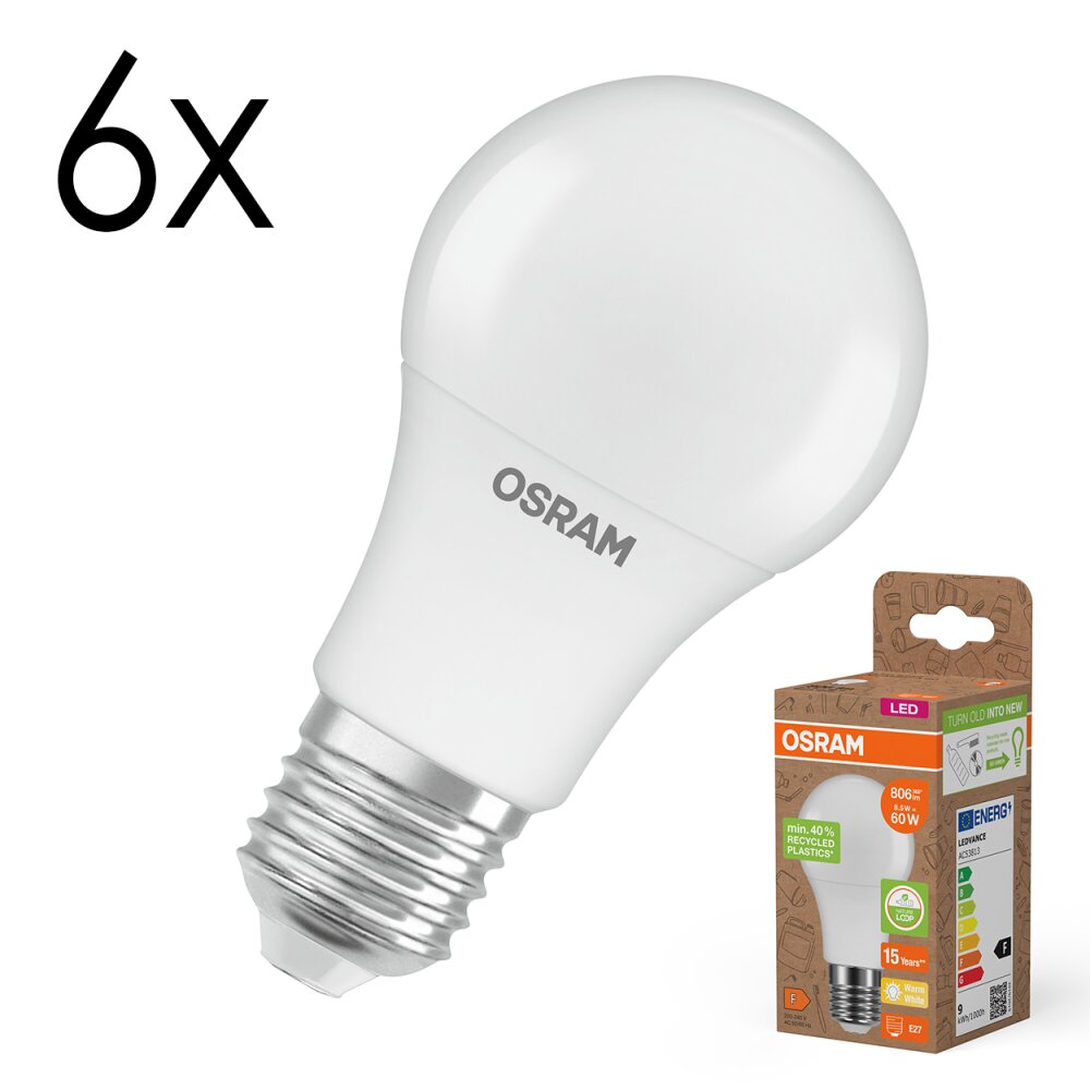 LED E27 6er Set 8,5 Watt 2700 Kelvin 806 Lumen main product photo