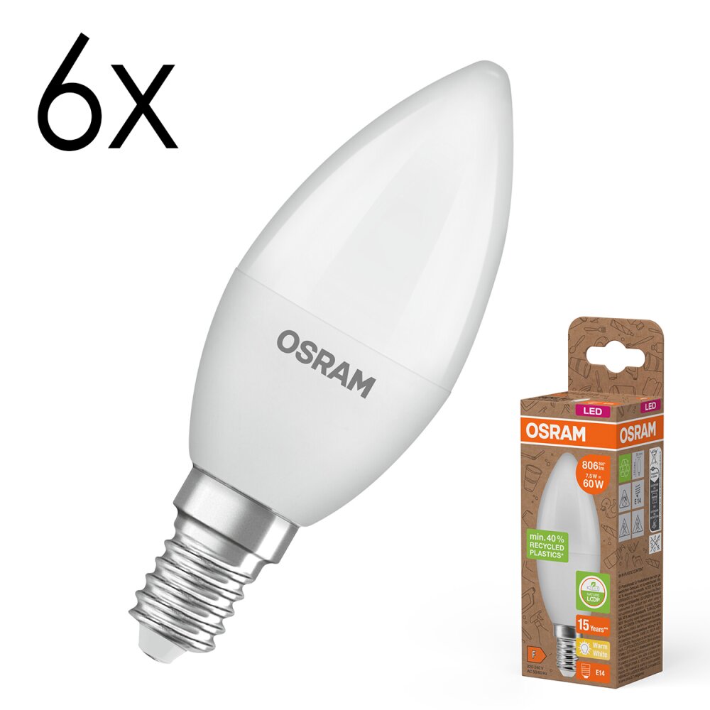 LED E14 6er Set 7,5 Watt 2700 Kelvin 806 Lumen main product photo