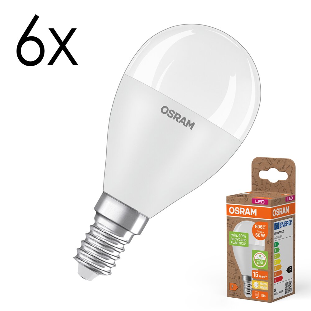 LED E14 6er Set 7,5 Watt 2700 Kelvin 806 Lumen main product photo