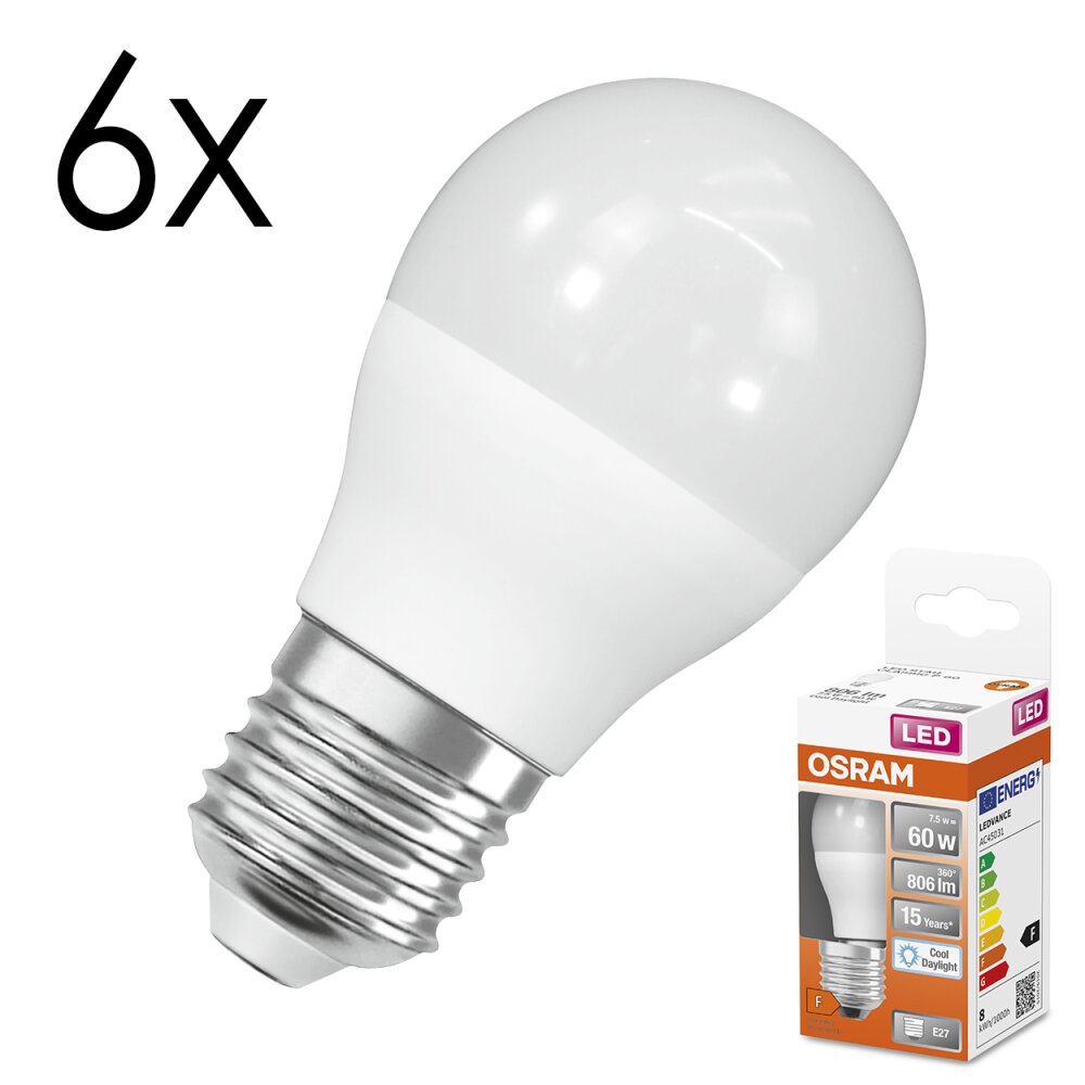 LED E27 6er Set 7,5 Watt 6500 Kelvin 806 Lumen main product photo