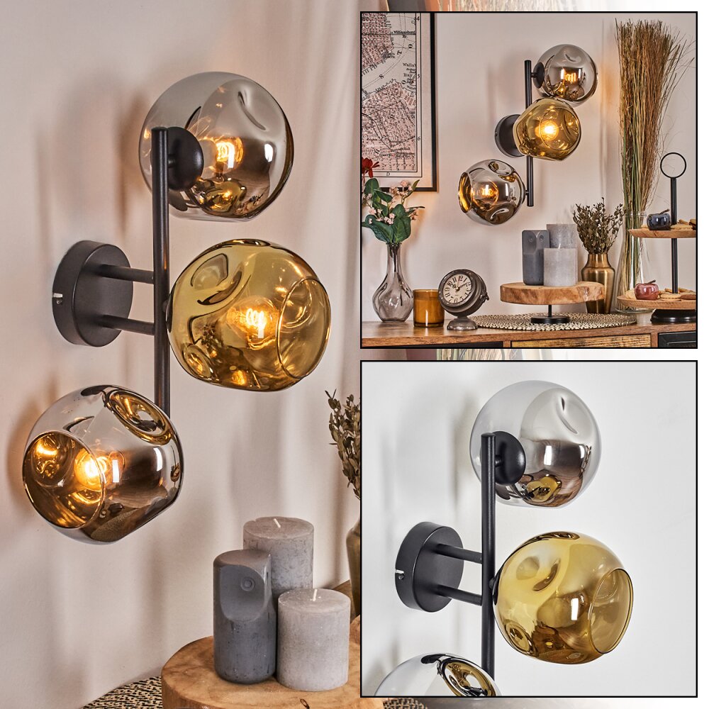Ripoll Wandleuchte Glas 15 cm Chrom, Gold, Rauchfarben, 3-flammig main product photo