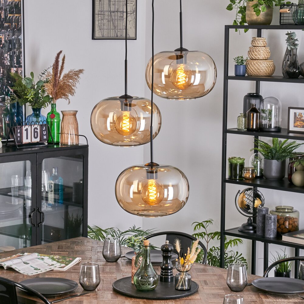 Apedo Hängeleuchte Glas 30 cm Bernsteinfarben, 3-flammig main product photo