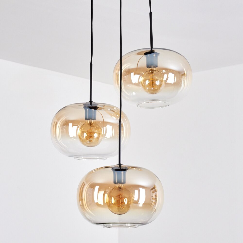 Apedo Hängeleuchte Glas 30 cm Bernsteinfarben, Klar, 3-flammig