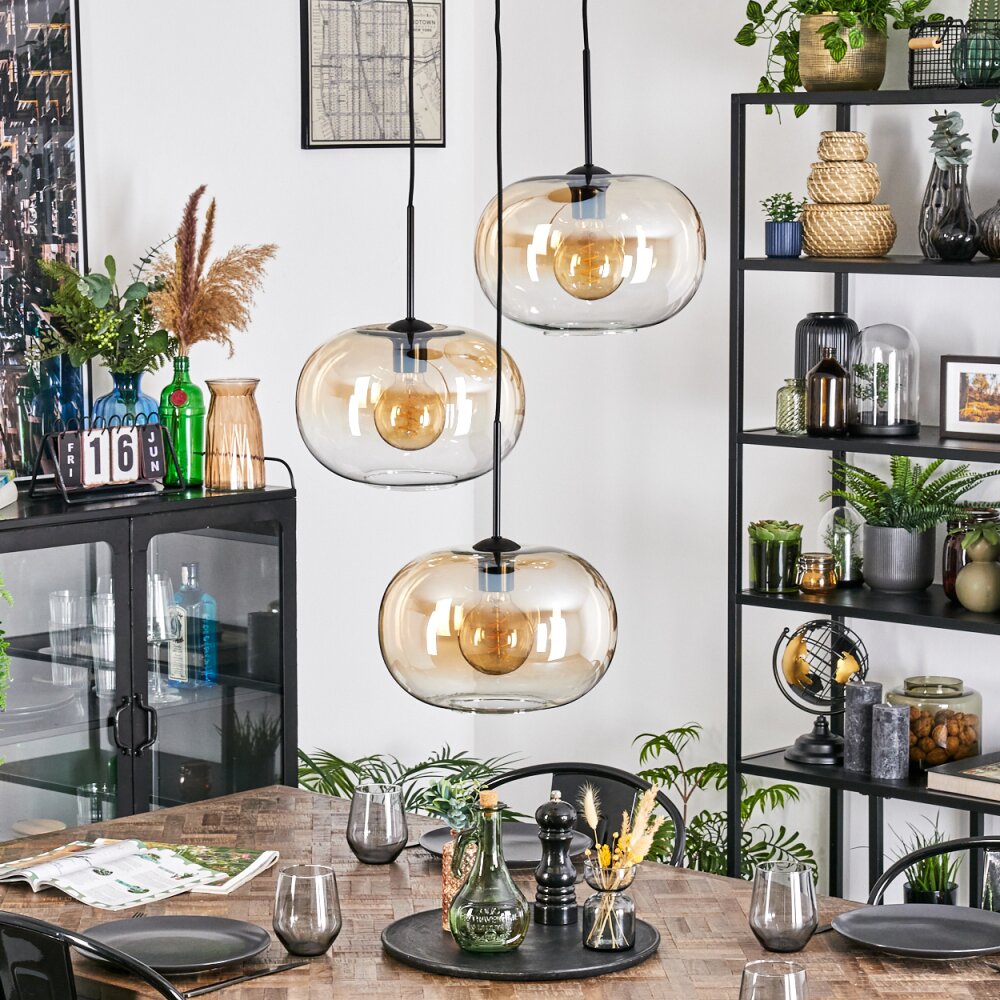 Apedo Hängeleuchte Glas 30 cm Bernsteinfarben, Klar, 3-flammig