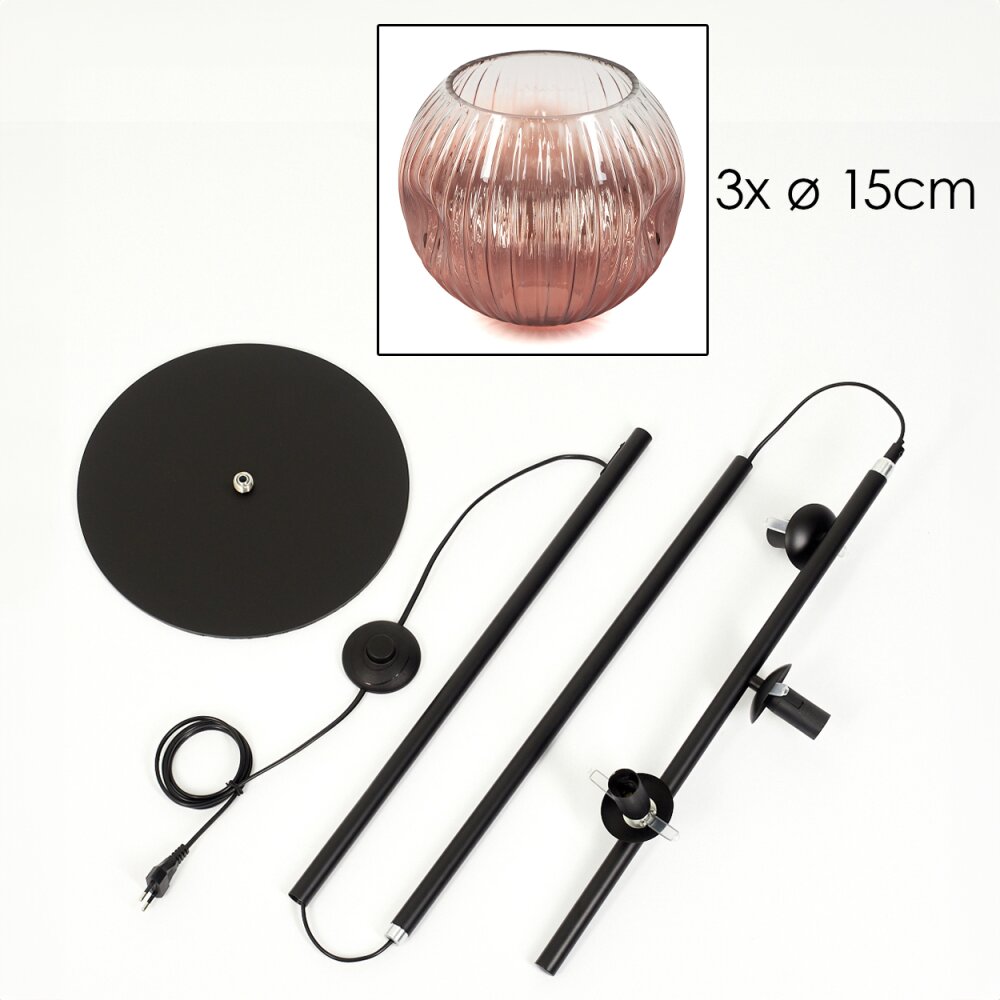 Ripoll Stehleuchte Glas 15 cm Klar, Kupferfarben, 3-flammig