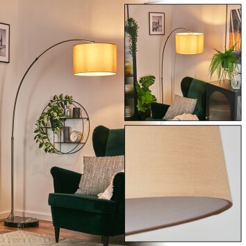 Soungou Bogenlampe 38 cm Nickel-Matt, Schwarz, 1-flammig, Stoffschirm