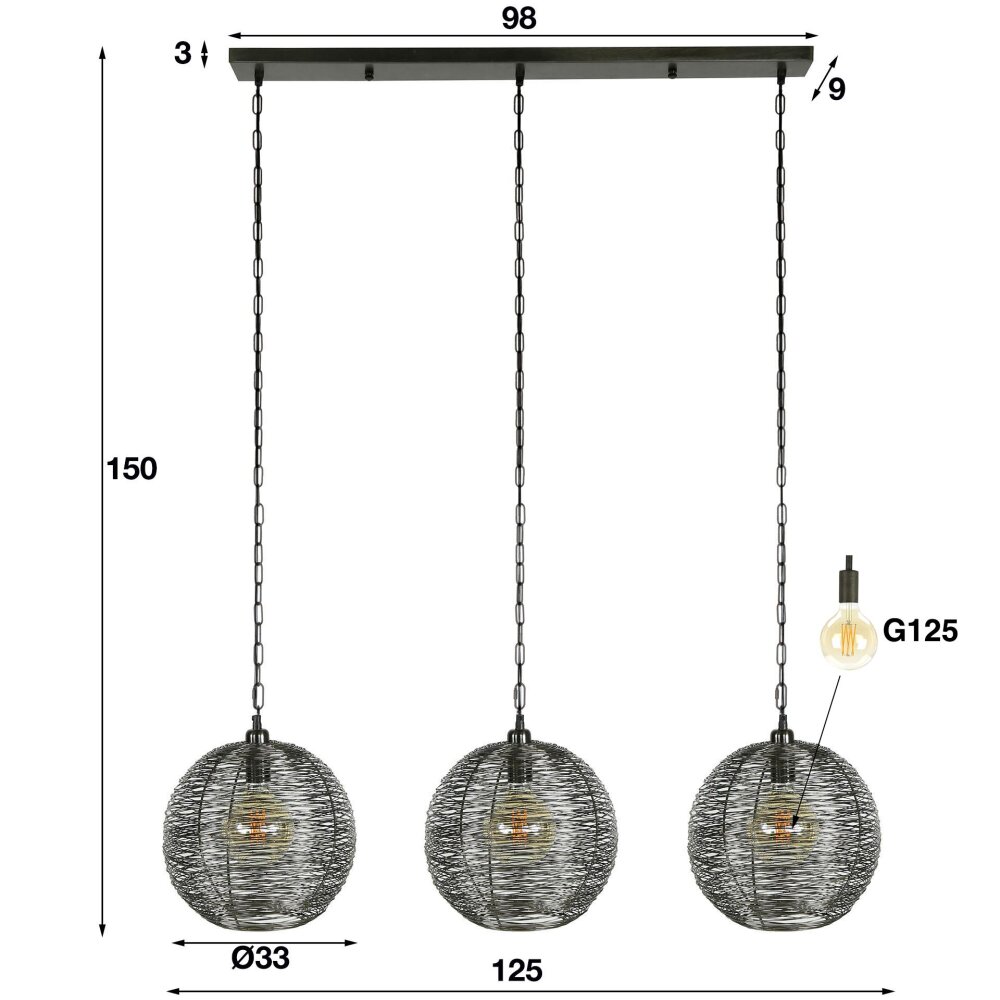 Leeville Hängeleuchte Nickel-Matt, Schwarz, 3-flammig