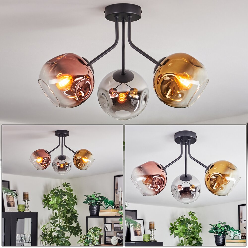 Ripoll Deckenleuchte Glas 15 cm Chrom, Gold, Klar, Kupferfarben, Rauchfarben, 3-flammig main product photo