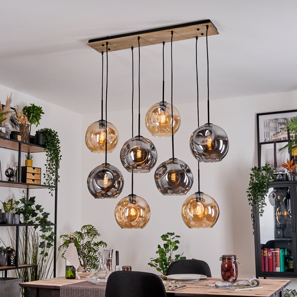 Ripoll Hängeleuchte Glas 25 cm Naturfarben, Schwarz, 8-flammig main product photo