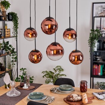 Gastor Hängeleuchte Glas 20 cm, 25 cm Klar, Kupferfarben, 6-flammig